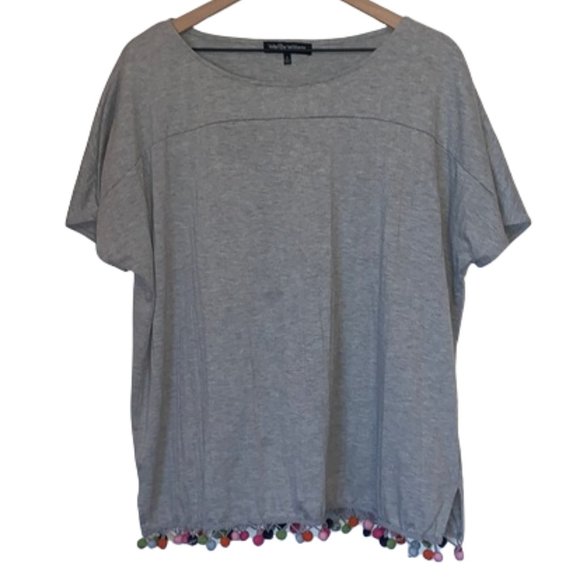 The Wendy Williams Collection Grey Box Cut Pom Pom Colorful Grey Square Tee XL - Picture 1 of 12